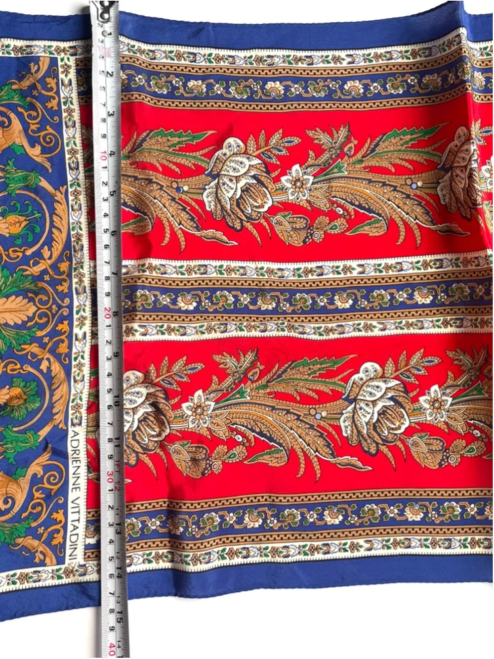 Adrienne Vittadini Silk Scarf Red Blue Baroque Floral Print Long